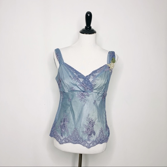 Hale Bob Tops - Hale Bob Lace appliqué Overlay Silk Tank top